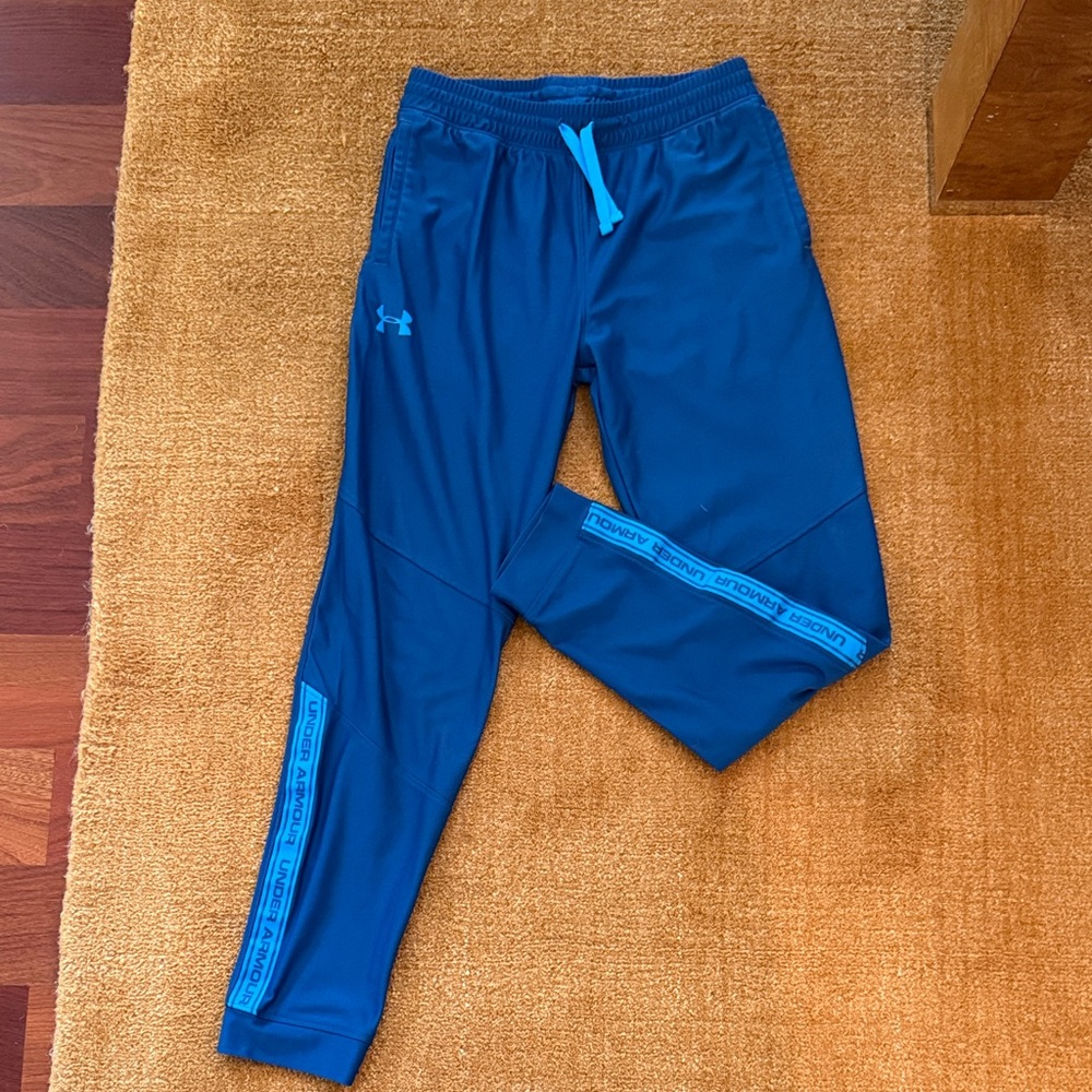 Under Armour Navy and Bright Blue Boy’s Track Pants - Youth Large